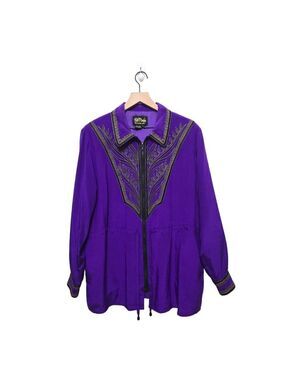 Bob Mackie Vintage Purple Silk Embroidered Zippered Light weight Jacket Sz M